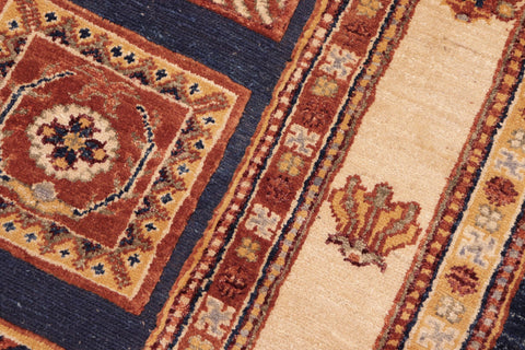 handmade Geometric Berjusta Blue Beige Hand Knotted RECTANGLE 100% WOOL area rug 8' x 10'