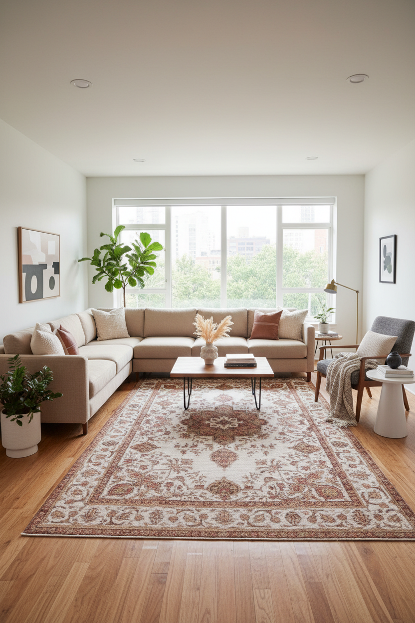 Vintage Distressed Persian Noella Beige/Red Wool Rug - 8'3'' x 11'1''