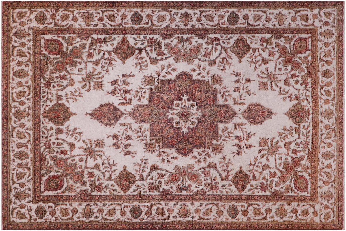 handmade Vintage Vintage Beige Red Hand Knotted RECTANGLE 100% WOOL area rug 8' x 10'