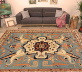 handmade Traditional Veg Dye Blue Beige Hand Knotted RECTANGLE 100% WOOL area rug 9 x 12