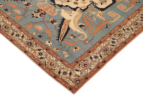 handmade Traditional Kafkaz Blue Beige Hand Knotted RECTANGLE 100% WOOL area rug 9' x 12'