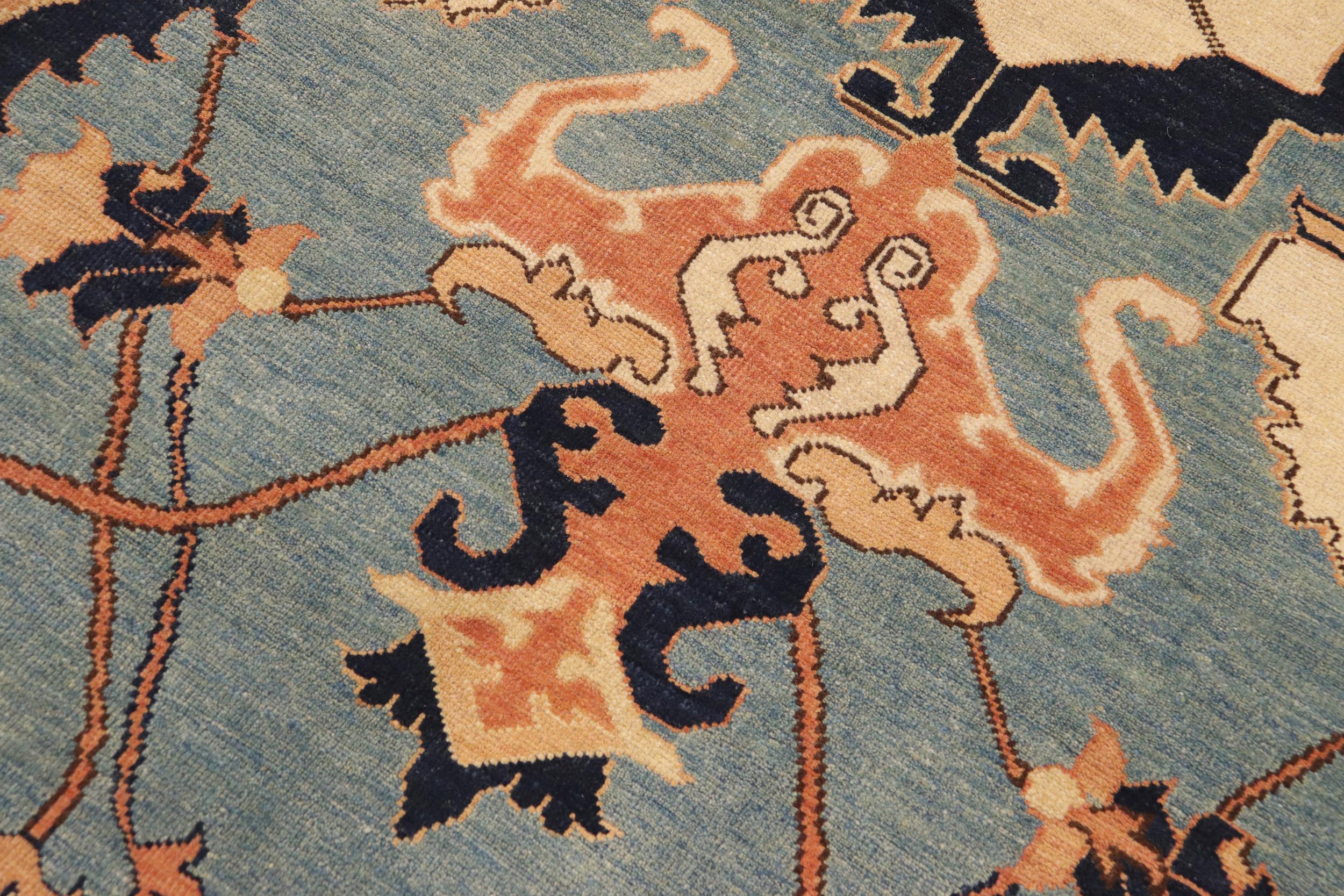 handmade Traditional Kafkaz Blue Beige Hand Knotted RECTANGLE 100% WOOL area rug 9' x 12'
