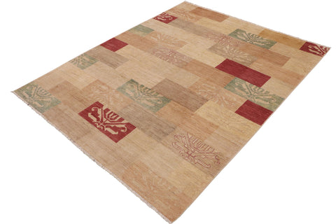 handmade Modern Kafkaz Tan Red Hand Knotted RECTANGLE 100% WOOL area rug 9' x 11'