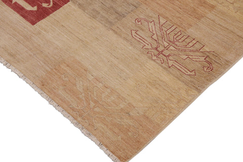 handmade Modern Kafkaz Tan Red Hand Knotted RECTANGLE 100% WOOL area rug 9' x 11'