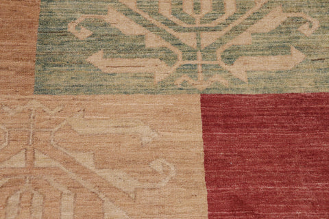 handmade Modern Kafkaz Tan Red Hand Knotted RECTANGLE 100% WOOL area rug 9' x 11'