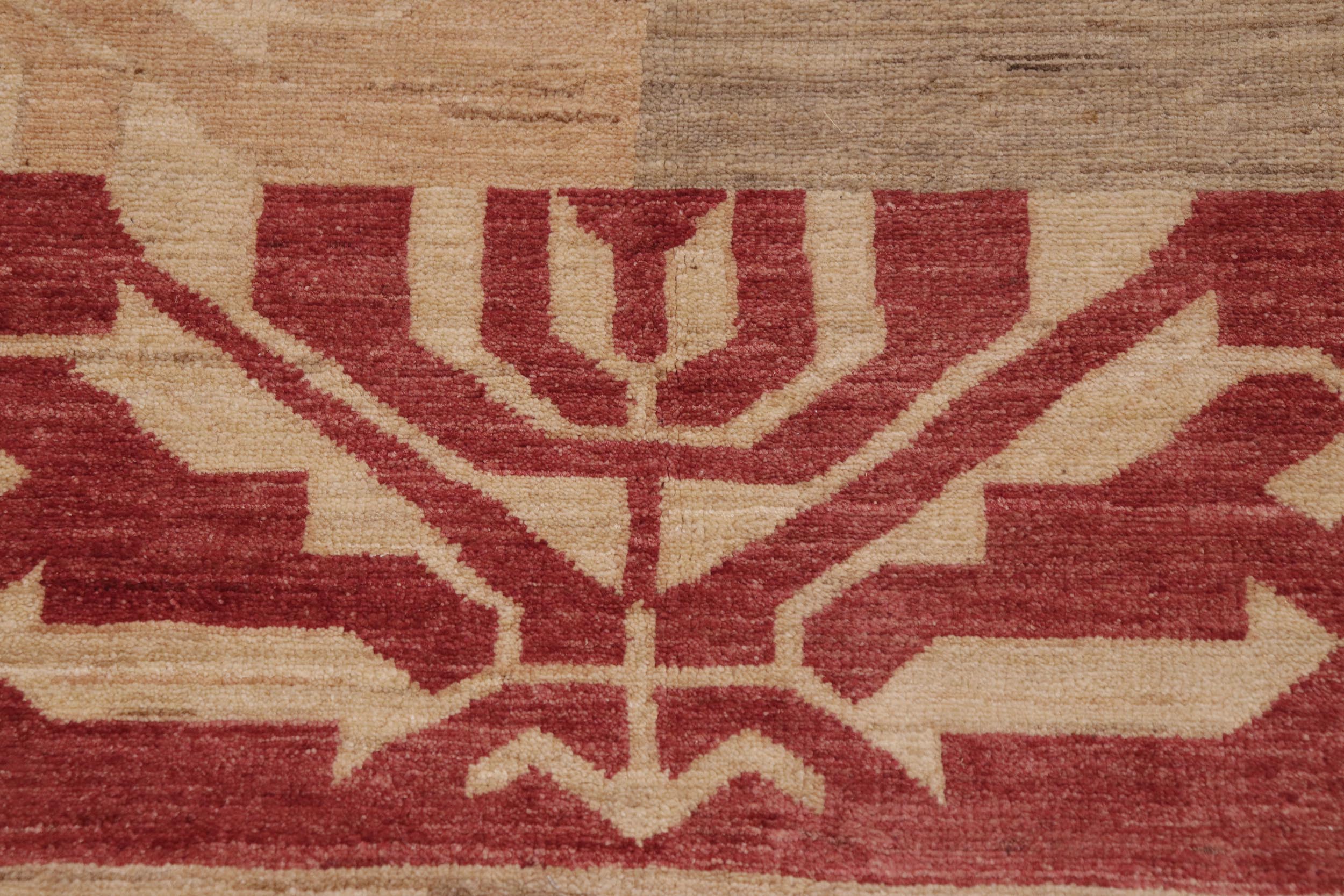 handmade Modern Kafkaz Tan Red Hand Knotted RECTANGLE 100% WOOL area rug 9' x 11'