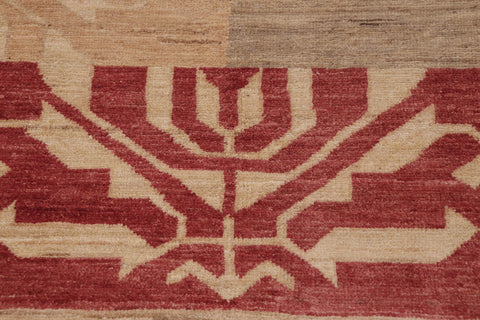 handmade Modern Kafkaz Tan Red Hand Knotted RECTANGLE 100% WOOL area rug 9' x 11'