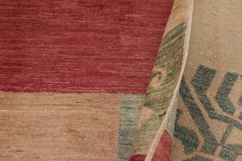 handmade Modern Kafkaz Tan Red Hand Knotted RECTANGLE 100% WOOL area rug 9' x 11'