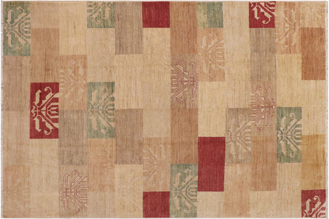 handmade Modern Kafkaz Tan Red Hand Knotted RECTANGLE 100% WOOL area rug 9' x 11'