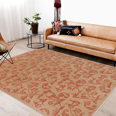 handmade Modern Kafkaz Tan Rust Hand Knotted RECTANGLE 100% WOOL area rug 9' x 12'
