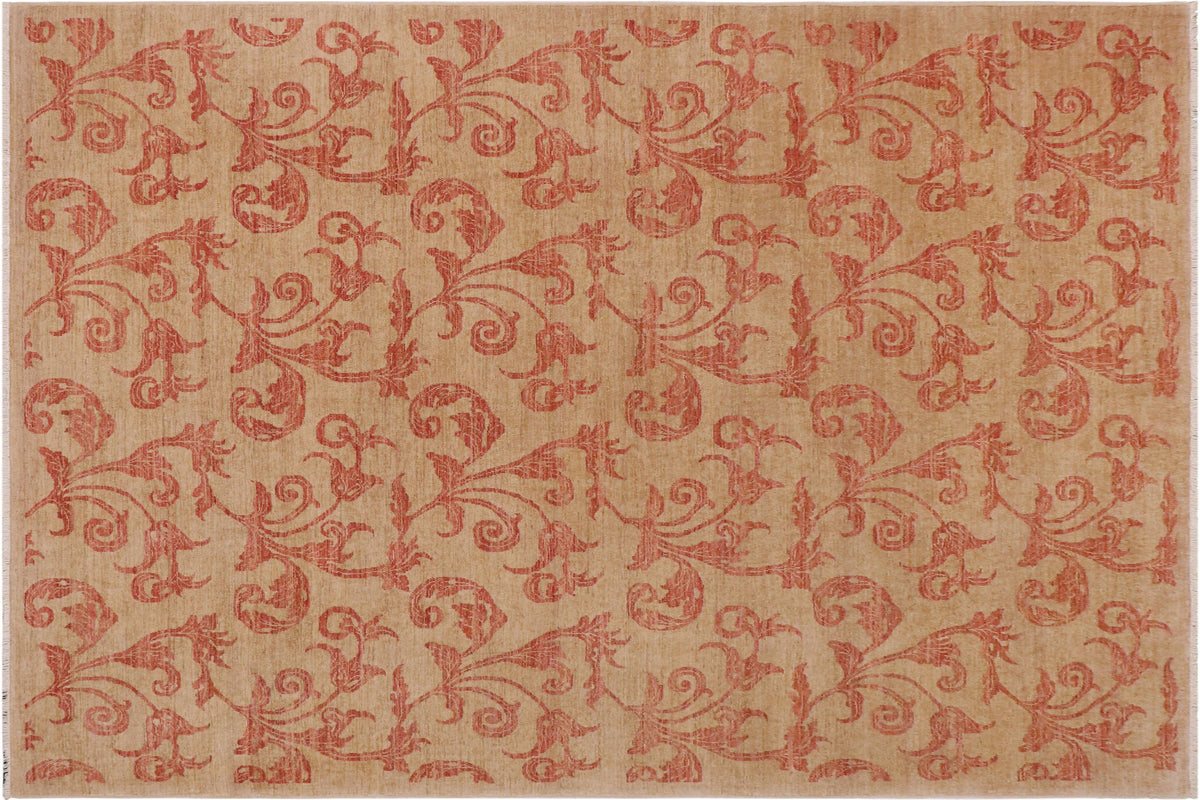 handmade Modern Kafkaz Tan Rust Hand Knotted RECTANGLE 100% WOOL area rug 9' x 12'