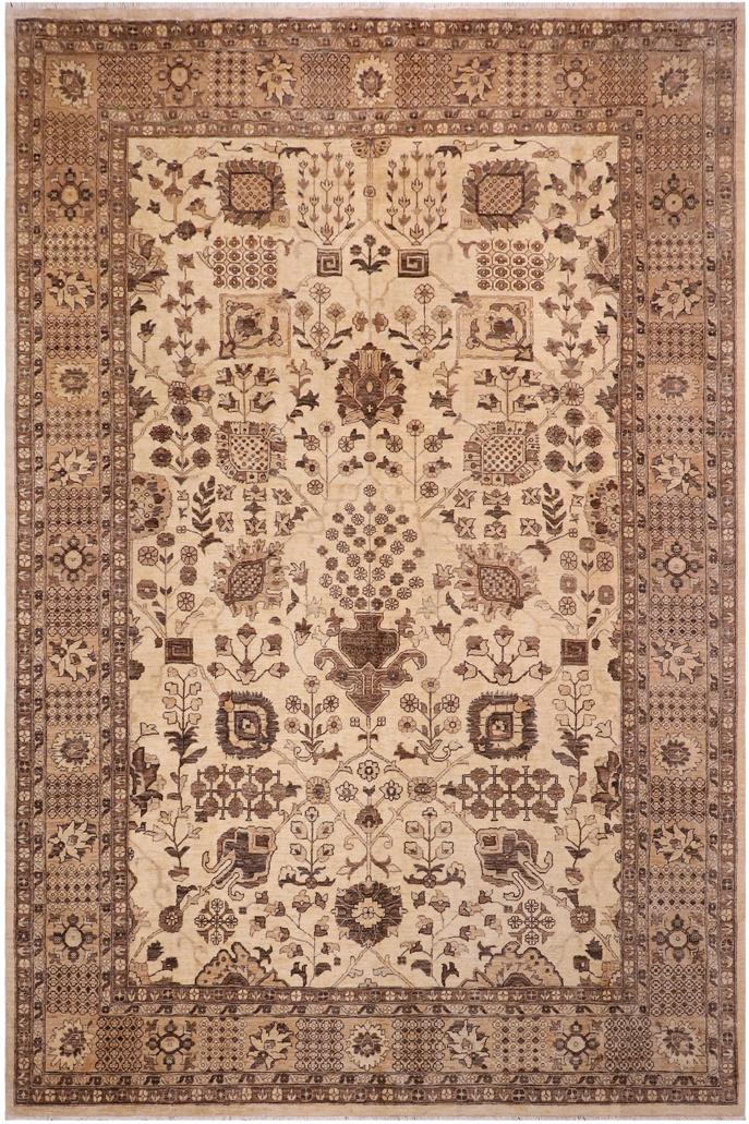 handmade Traditional Kafkaz Tan Ivory Hand Knotted RECTANGLE 100% WOOL area rug 10X14