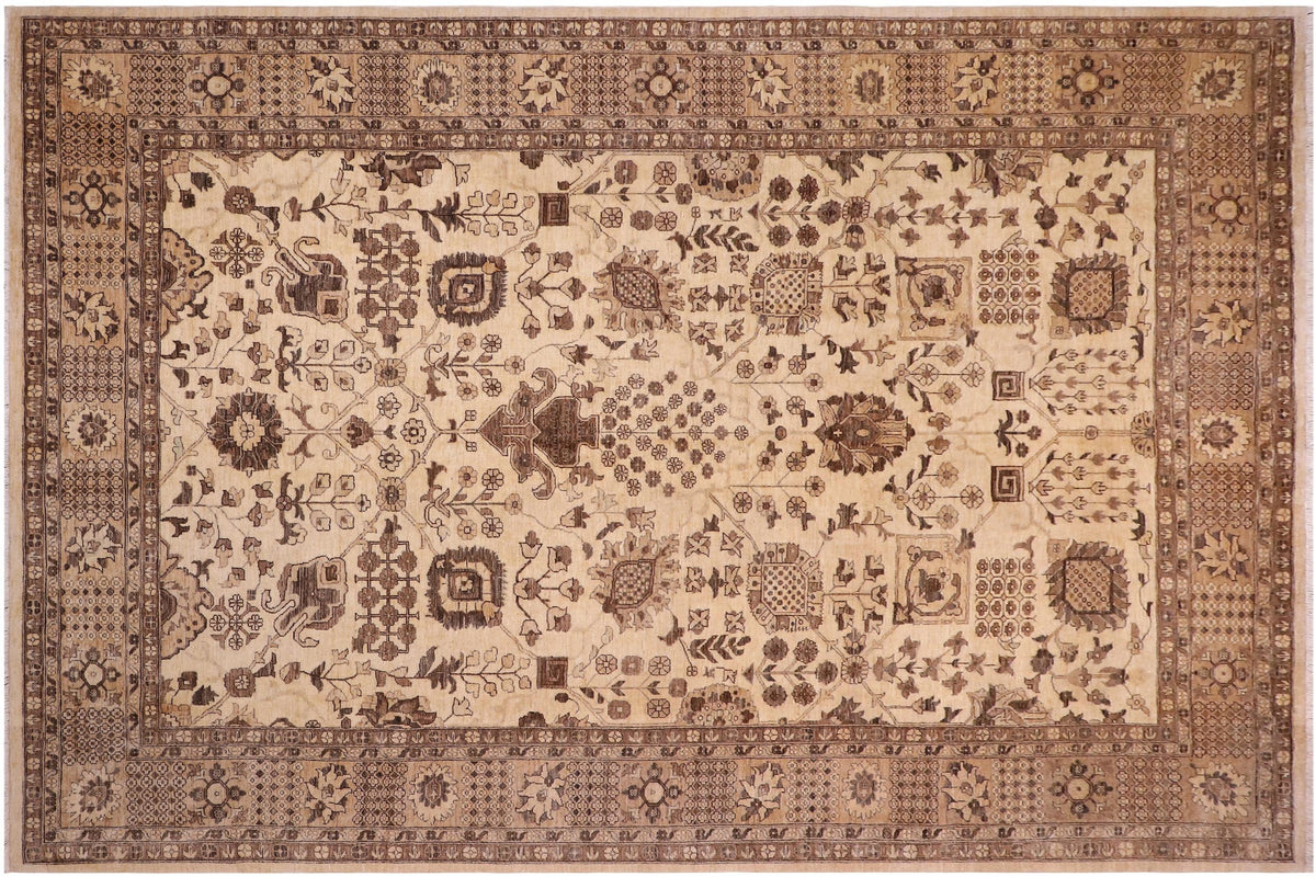 handmade Geometric Kafkaz Tan Ivory Hand Knotted RECTANGLE 100% WOOL area rug 10' x 14'