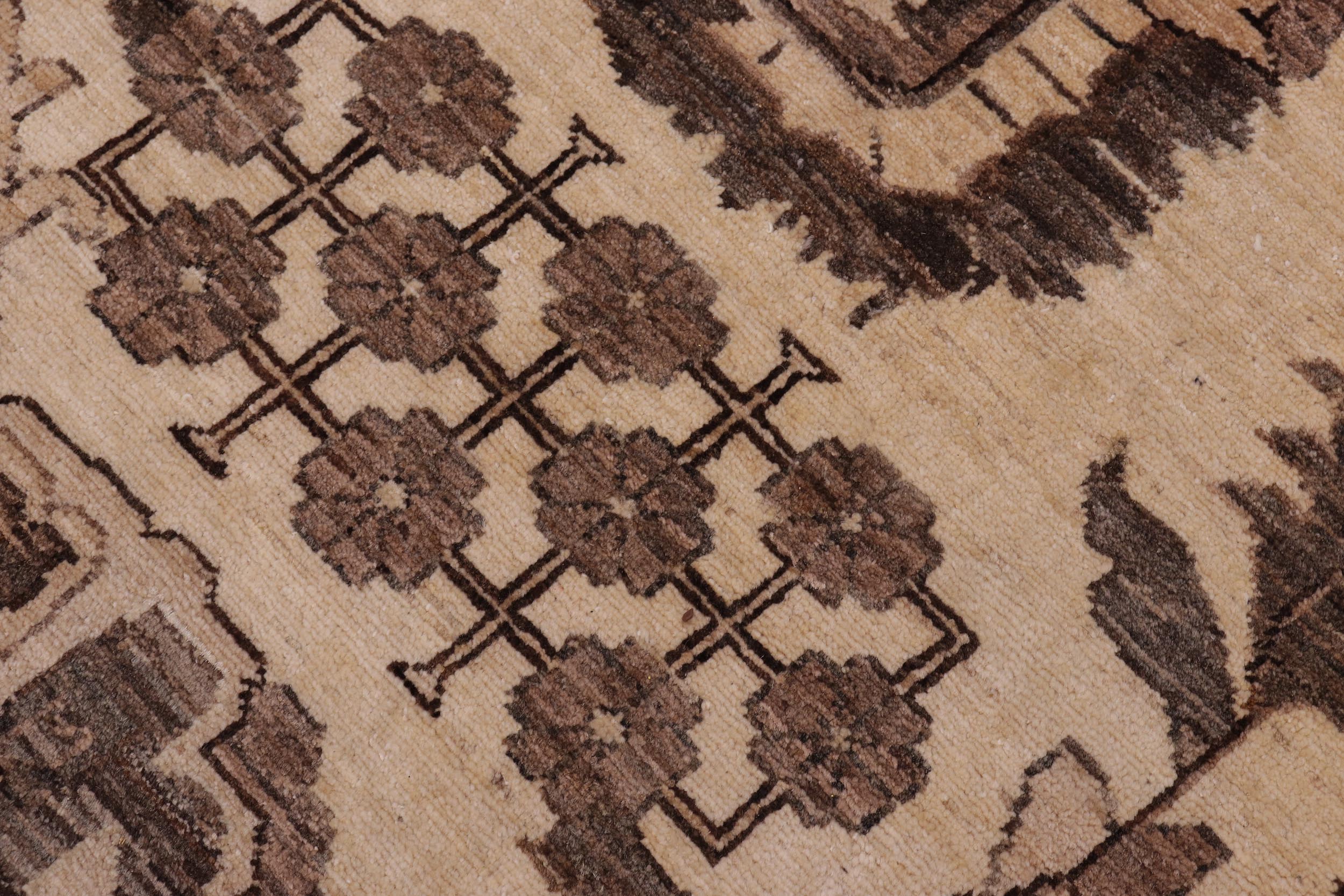 handmade Geometric Kafkaz Tan Ivory Hand Knotted RECTANGLE 100% WOOL area rug 10' x 14'