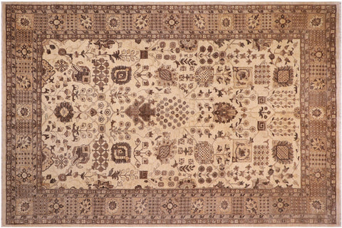 handmade Geometric Kafkaz Tan Ivory Hand Knotted RECTANGLE 100% WOOL area rug 10' x 14'