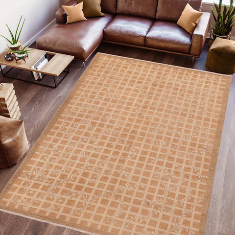 handmade Modern Kafkaz Rust Tan Hand Knotted RECTANGLE 100% WOOL area rug 6' x 9'