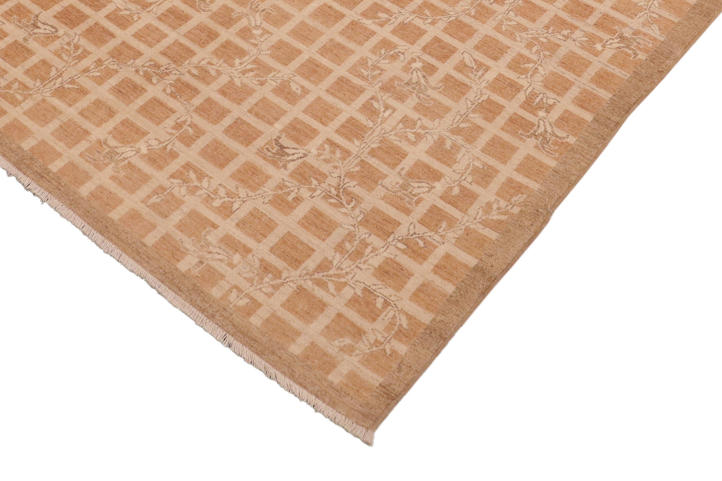 handmade Modern Kafkaz Rust Tan Hand Knotted RECTANGLE 100% WOOL area rug 6' x 9'