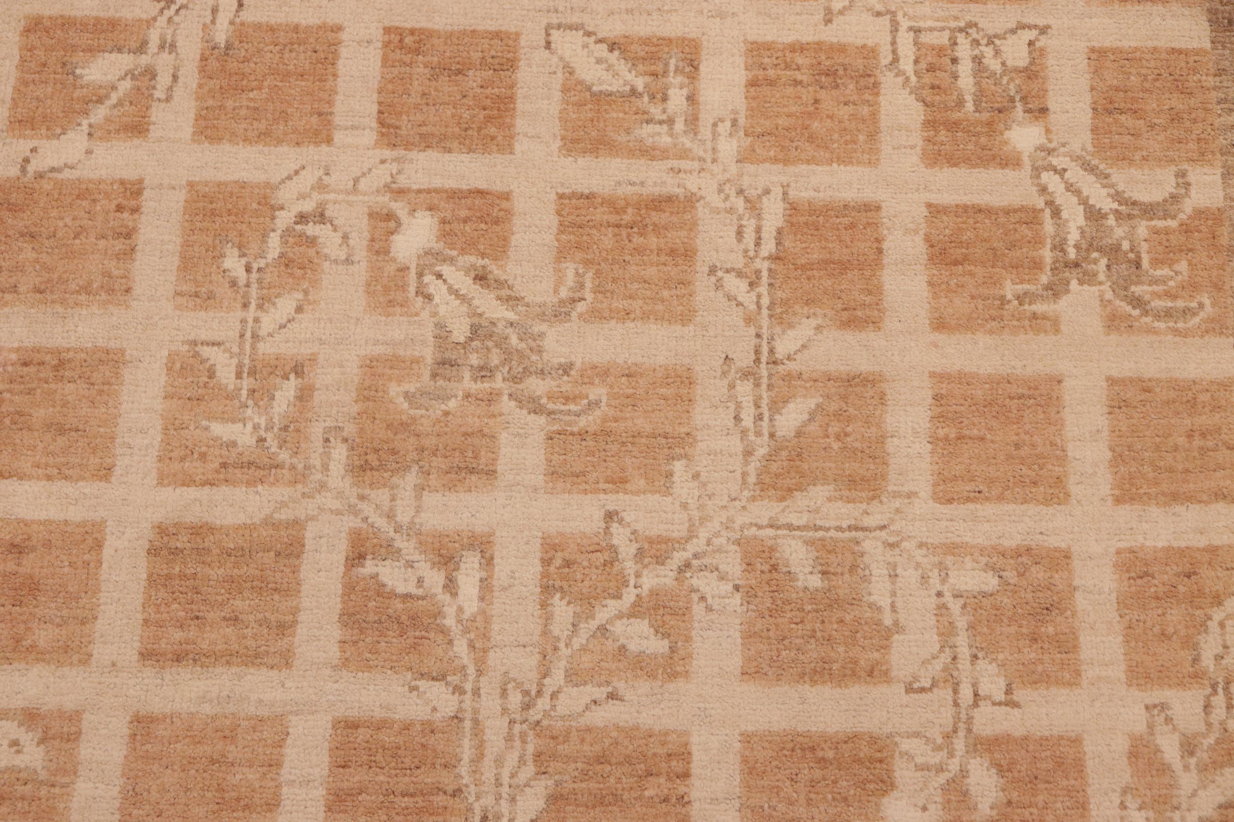 handmade Modern Kafkaz Rust Tan Hand Knotted RECTANGLE 100% WOOL area rug 6' x 9'