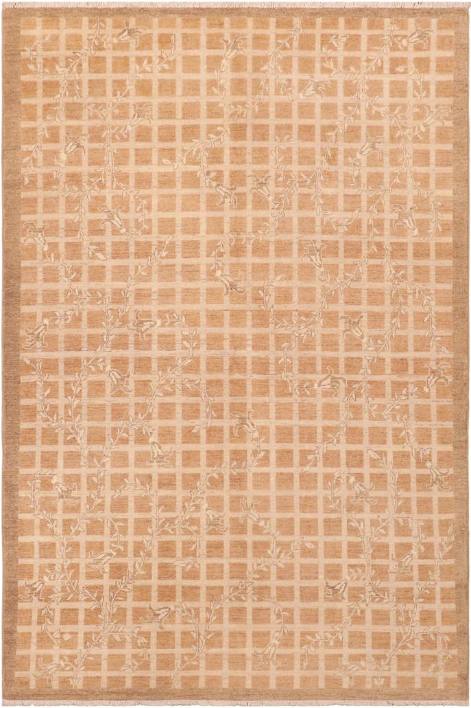 handmade Transitional Kafkaz Rust Tan Hand Knotted RECTANGLE 100% WOOL area rug 6X9