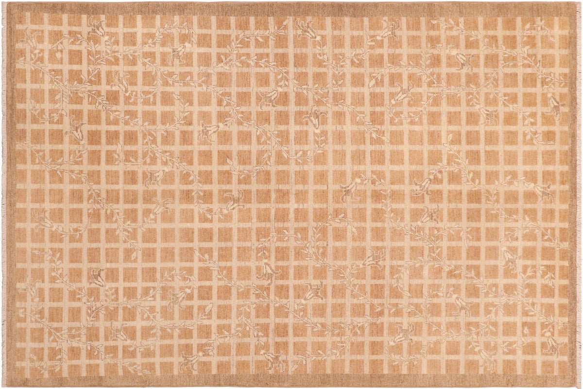handmade Modern Kafkaz Rust Tan Hand Knotted RECTANGLE 100% WOOL area rug 6' x 9'