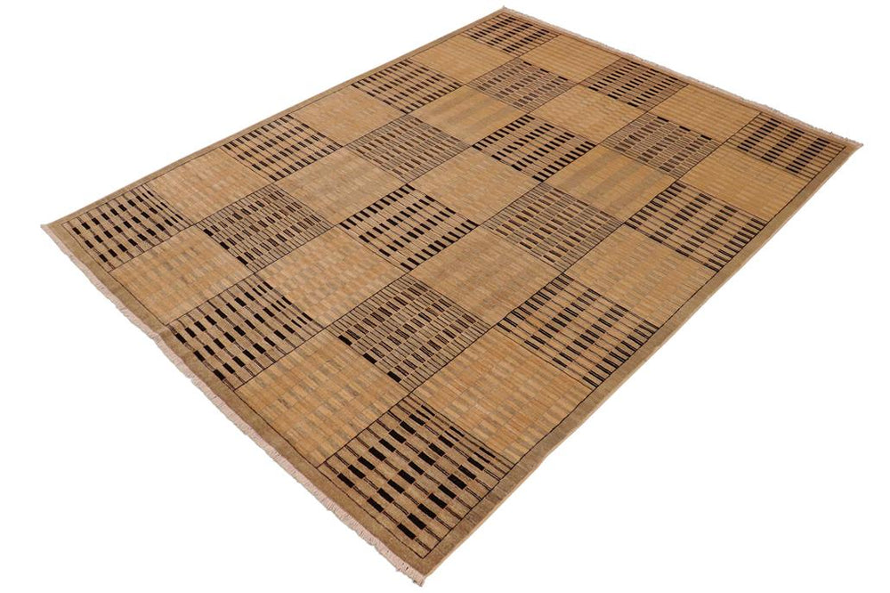 handmade Modern Gabbeh Green Tan Hand Knotted RECTANGLE 100% WOOL area rug 9 X12 