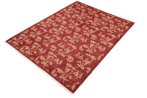 handmade Modern Kafkaz Red Gold Hand Knotted RECTANGLE 100% WOOL area rug 6' x 9'