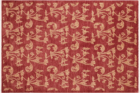 handmade Modern Kafkaz Red Gold Hand Knotted RECTANGLE 100% WOOL area rug 6' x 9'