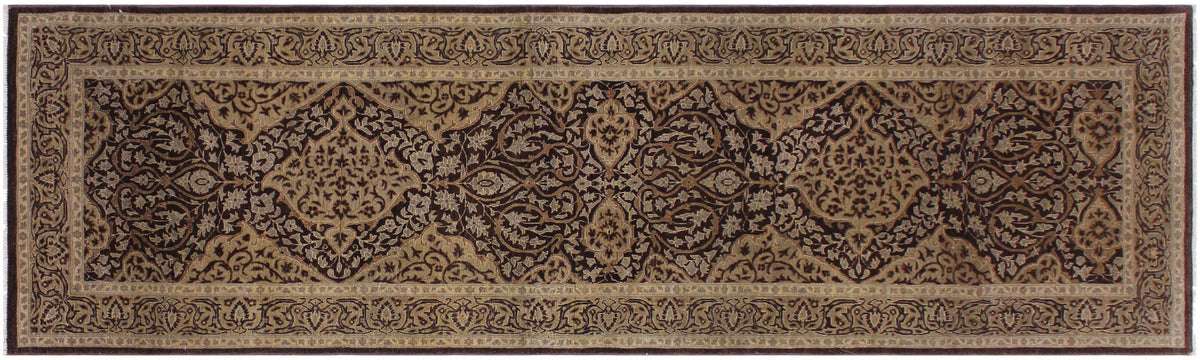 handmade Transitional Veg Dye Brown Tan Hand Knotted RUNNER 100% WOOL area rug 3' x 12'