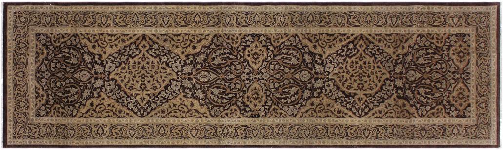 handmade Transitional Veg Dye Brown Tan Hand Knotted RUNNER 100% WOOL area rug 3'X12'