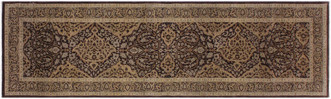 handmade Transitional Veg Dye Brown Tan Hand Knotted RUNNER 100% WOOL area rug 3' x 12'