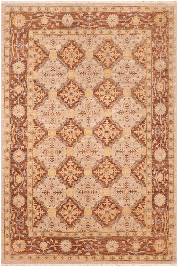 handmade Transitional Kafkaz Beige Brown Hand Knotted RECTANGLE 100% WOOL area rug 6X9