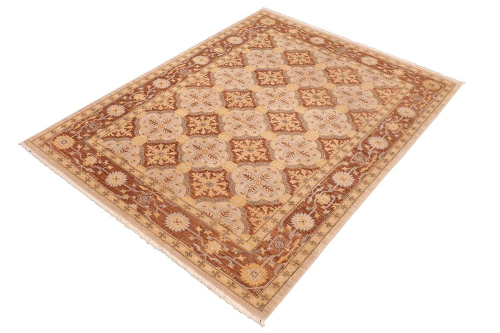 handmade Transitional Kafkaz Beige Brown Hand Knotted RECTANGLE 100% WOOL area rug 6X9