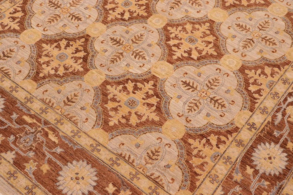handmade Transitional Kafkaz Beige Brown Hand Knotted RECTANGLE 100% WOOL area rug 6X9