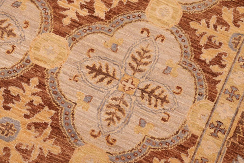 handmade Transitional Kafkaz Beige Brown Hand Knotted RECTANGLE 100% WOOL area rug 6X9