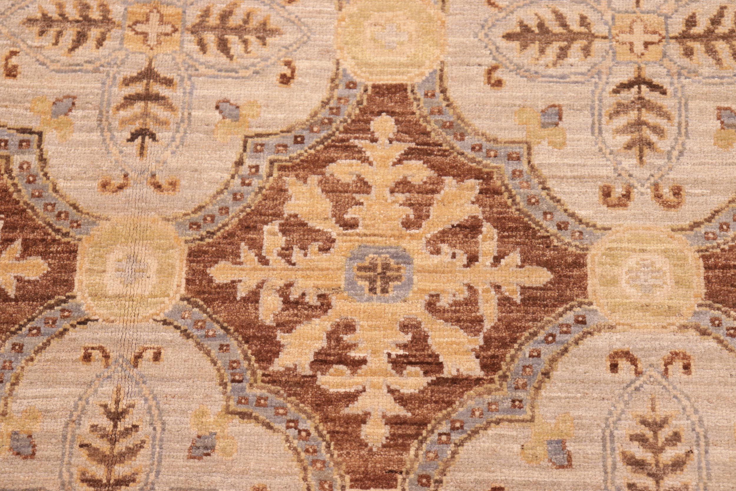 handmade Transitional Kafkaz Beige Brown Hand Knotted RECTANGLE 100% WOOL area rug 6' x 9'