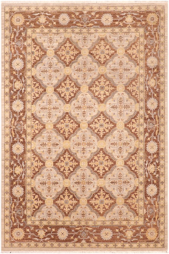 handmade Transitional Kafkaz Beige Brown Hand Knotted RECTANGLE 100% WOOL area rug 6X9