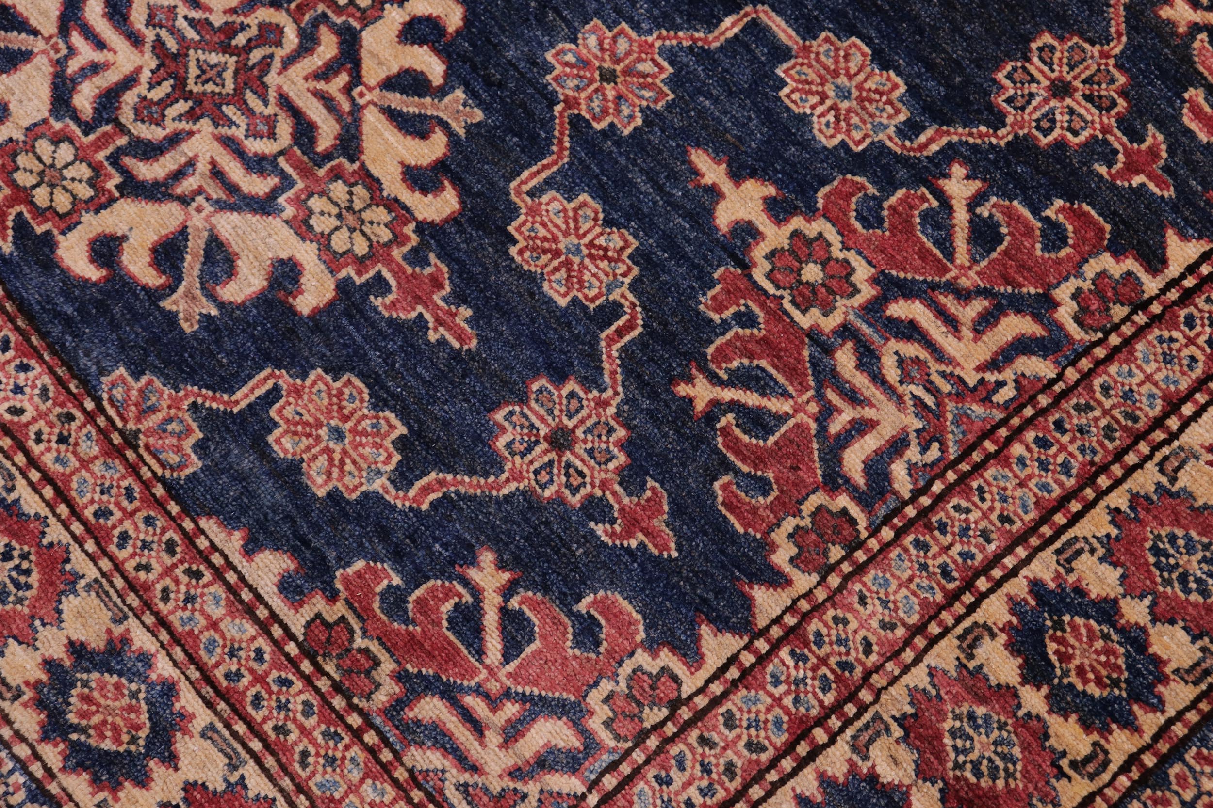 handmade Geometric Super Kazak Blue Tan Hand Knotted RECTANGLE 100% WOOL area rug 5' x 6'