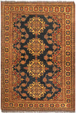 Southwestern Super Kazak Michel Blue/Tan Wool Rug - 4'8'' x 6'1''