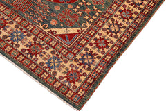handmade Geometric Super Kazak Green Beige Hand Knotted RECTANGLE 100% WOOL area rug 7X10