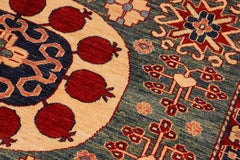 handmade Geometric Super Kazak Green Beige Hand Knotted RECTANGLE 100% WOOL area rug 7X10