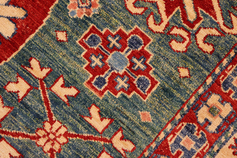 handmade Geometric Super Kazak Green Beige Hand Knotted RECTANGLE 100% WOOL area rug 7' x 10'