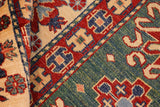 handmade Geometric Super Kazak Green Beige Hand Knotted RECTANGLE 100% WOOL area rug 7 x 10