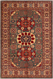 Tribal Super Kazak Magaly Green/Beige Wool Rug - 6'10'' x 9'6''