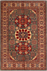 Tribal Super Kazak Magaly Green/Beige Wool Rug - 6'10''X9'6''