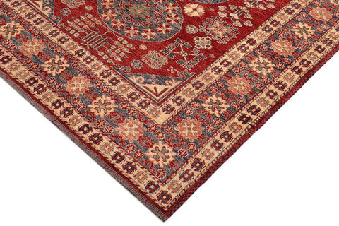 handmade Geometric Super Kazak Red Blue Hand Knotted RECTANGLE 100% WOOL area rug 5' x 6'