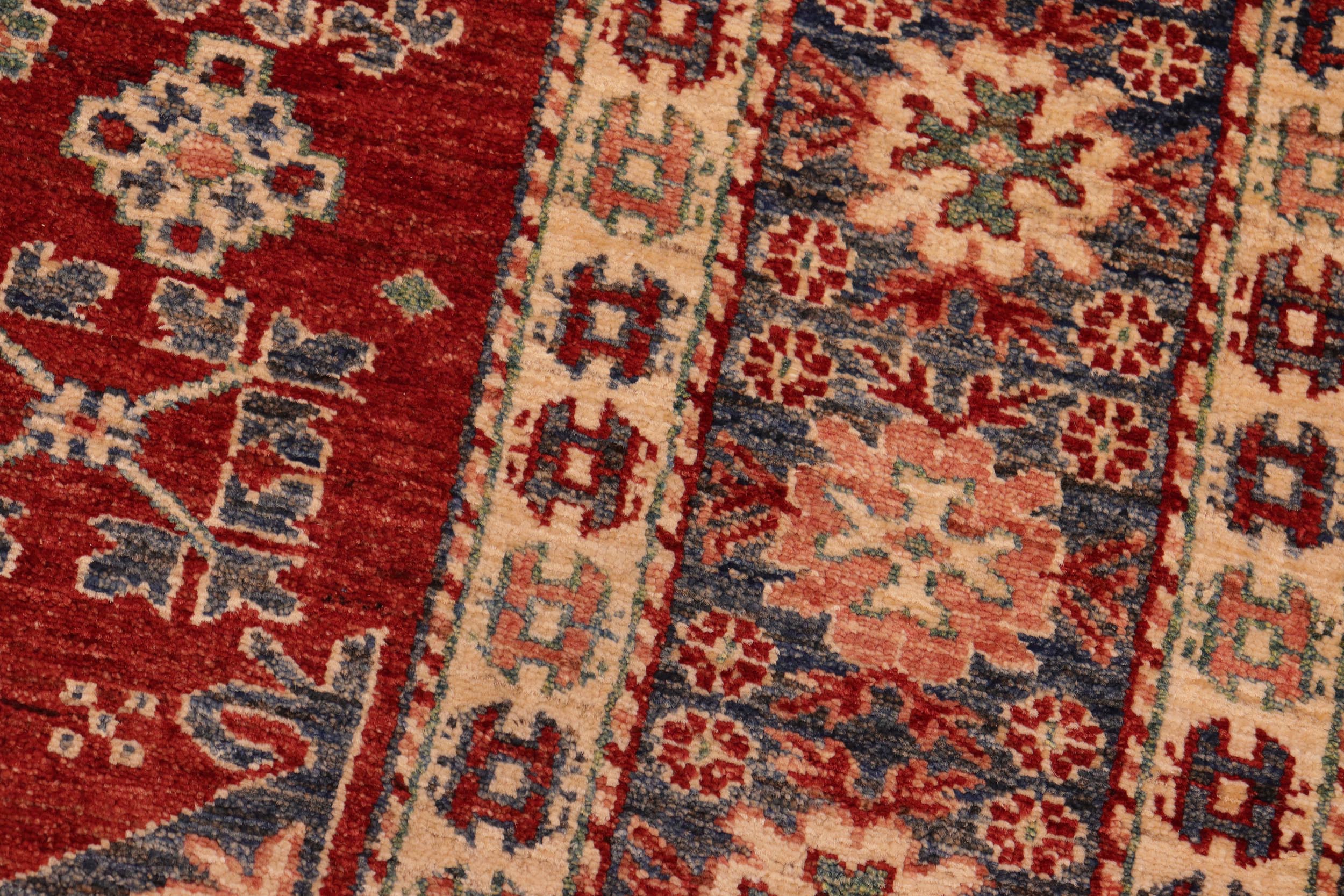 handmade Geometric Super Kazak Red Blue Hand Knotted RECTANGLE 100% WOOL area rug 5' x 6'