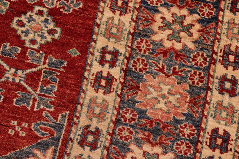 handmade Geometric Super Kazak Red Blue Hand Knotted RECTANGLE 100% WOOL area rug 5' x 6'