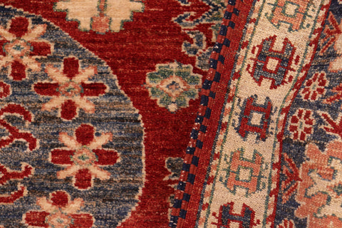 handmade Geometric Super Kazak Red Blue Hand Knotted RECTANGLE 100% WOOL area rug 5' x 6'