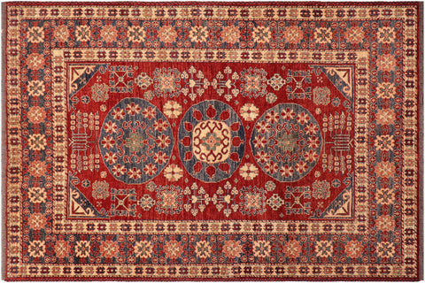 handmade Geometric Super Kazak Red Blue Hand Knotted RECTANGLE 100% WOOL area rug 5' x 6'