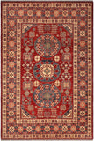 Rustic Super Kazak Hermine Red/Blue Wool Rug - 5'3'' x 6'3''